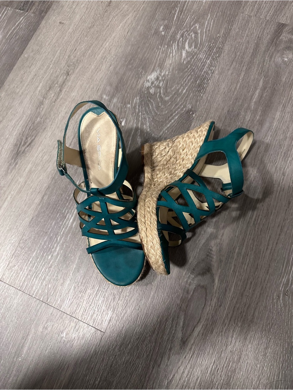 Via Spiga Teal Strappy Espadrille Wedge Sandals - Picture 3 of 5